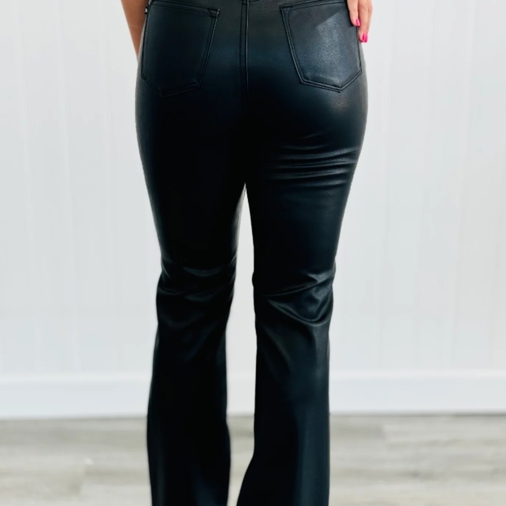 Judy Black Leather Flare Pants